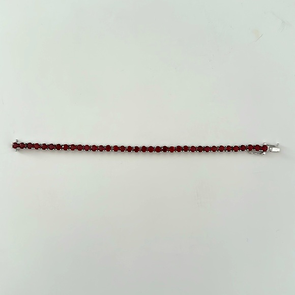 12CTS MOZAMBIQUE GARNET TENNIS BRACELET RHODIUM STERLING SILVER - Picture 6 of 6